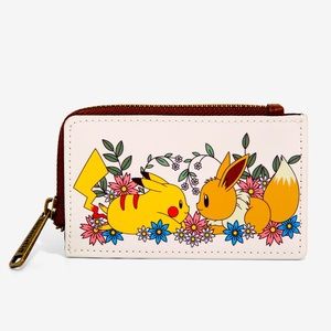 NWTIB Loungefly Pokémon Pikachu Eevee Floral Wallet Zip Coin Purse Card Holder
